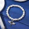 Brass and Glass Pearl Beads Stretch Bracelets for Women BJEW-JB11381-02-1