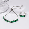 Chic Rectangle Brass Rhinestone Slider Bracelets & Cuff Rings Sets for Daily Wear VC3129-4-1