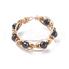 Round Natural Spinel Braided Bead Finger Ring with Glass RJEW-JR00450-05-1