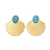 Fan 304 Stainless Steel Synthetic Turquoise Stud Earrings for Women EJEW-U046-17A-G-4