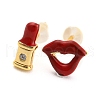 Clear Cubic Zirconia Lip & Lipstick Stud Asymmetrical Earrings KK-K272-06G-1