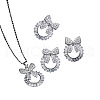 Bowknot & Ring Alloy Clear Cubic Zirconia Pendant Necklace & Stud Earring & Cuff Ring Sets FS-WG09EB0-01-5