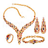 Teardrop Brass Micro Pave Colorful Cubic Zirconia Chain Necklaces & Stud Earrings & Ring & Bracelets Sets FS-WG33E8F-01-6