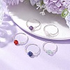 Faceted Round Natural Rose Quartz & Amethyst & Fluorite & Carnelian & Sodalite Beads Finger Rings RJEW-JR00792-2