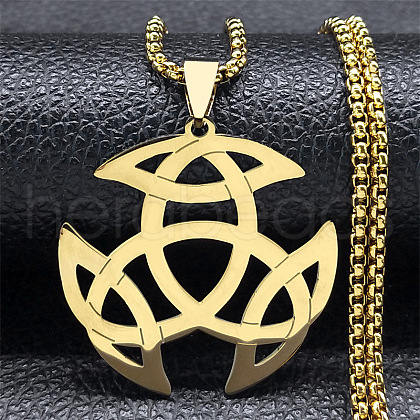 304 Stainless Steel Viking Triquetra Knot Pendant Necklaces NJEW-H065-06G-1