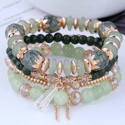 4Pcs 4 Styles Bohemian Style Alloy Glass Round Beaded Stretch Bracelets FS-WG80D8B-08-1