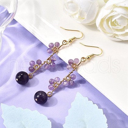 Natural Amethyst Earrings Dangle Earrings EJEW-TA00653-02-1