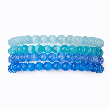 Cat Eye Beads Stretch Bracelets BJEW-JB10968-1