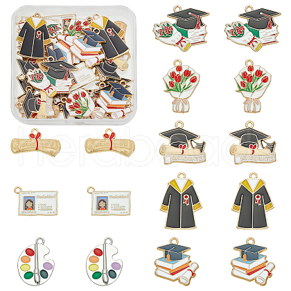   48Pcs 8 Styles Graduation Season Alloy Enamel Pendants ENAM-PH0002-85-1