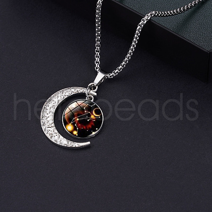 Alloy & Glass Luminous Moon Constellation Pendant Necklaces WG12A0F-07-1