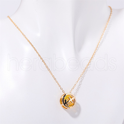 Brass Pave Gold Cubic Zirconia Flat Round with Constellation Pendant Necklaces WGDD0B3-08-1