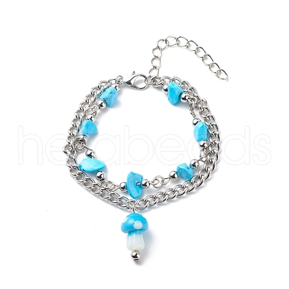 Synthetic Turquoise(Dyed) Chips Beaded Double Line Multi-strand Bracelet BJEW-JB08669-1