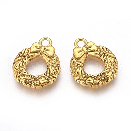 Tibetan Style Alloy Christmas Wreath Pendants TIBEP-GC153-AG-RS-1
