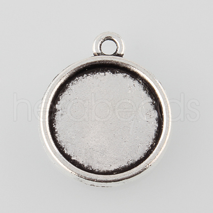 Tibetan Style Alloy Flat Round Pendant Cabochon Settings TIBEP-M022-48AS-1