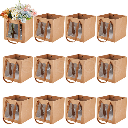 Square Paper Gift Tote Bags with Plastic Visible Window ABAG-WH0051-10C-1