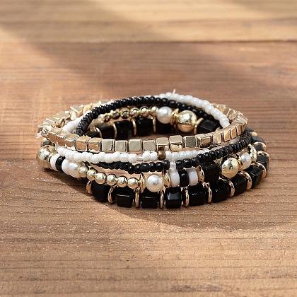 Bohemian Vacation Style Glass Beaded Stackable Stretch Bracelets Set for Women OG4119-10-1