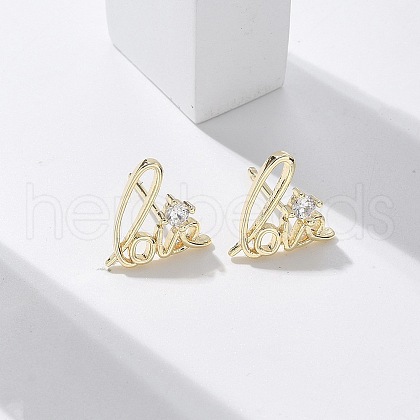 Brass Clear Cubic Zirconia Stud Earrings EJEW-Q014-10G-1