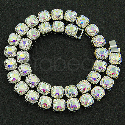 Alloy Crystal Rhinestone & Heart Glass Square Link Chain Tennis Necklaces FS-WG8A429-06-1