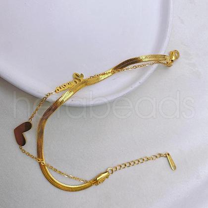 Heart & Word 304 Stainless Steel Snake Chain Double Layer Anklets for Women FS-WG96390-02-1