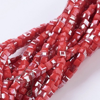 Electroplate Opaque Glass Beads Strands EGLA-F121-HR-C01-1