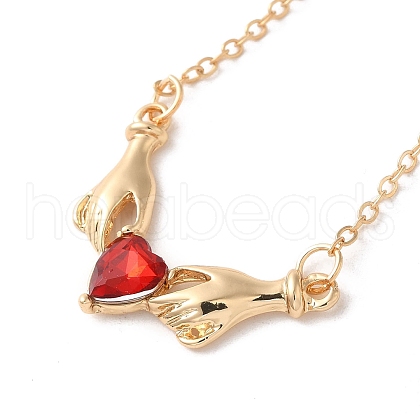 Alloy Rhinestone Hands with Heart Pendant Necklace NJEW-A017-02G-1