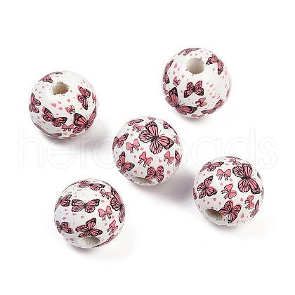Painted Wood European Beads WOOD-F017-04G-1