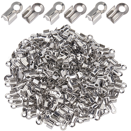 SOFPLATE 300Pcs 304 Stainless Steel Fold Over Crimp Cord Ends STAS-SP0001-76-1