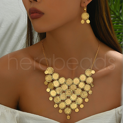Elegant Vintage Brass Coin Necklace & Earring Set for Women WQ0246-1