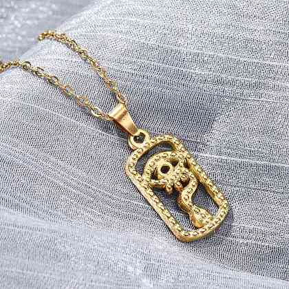 Rectangle with Eye 304 Stainless Steel Pendant Necklaces NJEW-H059-19G-1
