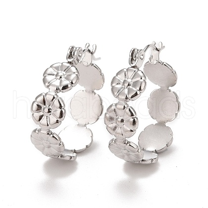 Flower 304 Stainless Steel Hoop Earrings for Women STAS-A057-15P-1