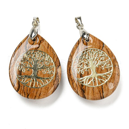 Natural Picture Jasper Teardrop Pendants G-Q175-01E-1