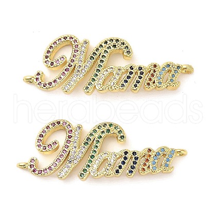 Mother's Day Brass Micro Pave Cubic Zirconia Word Mama Connector Charms KK-M324-01C-G-1
