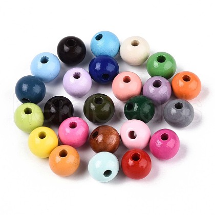 Spray Painted Round Natural Schima Wood Beads WOOD-A018-12mm-31-1