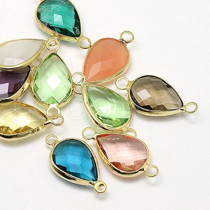 Golden Tone Brass Glass Teardrop Links connectors GLAA-J010A-HF31-G-1