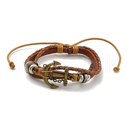 Braided PU Leather & Waxed Cords Multi-strand Bracelets BJEW-P329-07B-AG-1