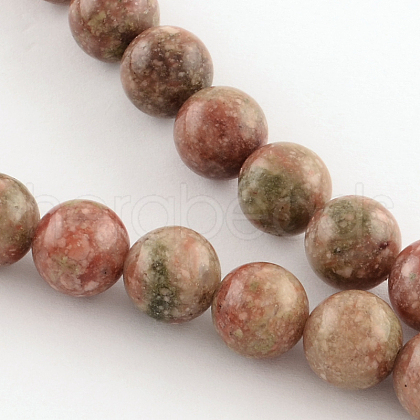 Natural Unakite Gemstone Round Bead Strands G-R289-4mm-1