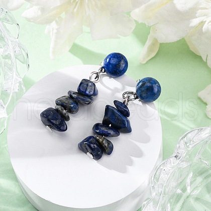Natural Lapis Lazuli Dangle Stud Earrings EJEW-JE06371-05-1