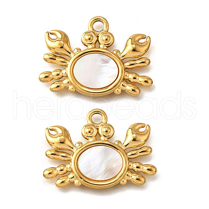 304 Stainless Steel Pave Natural White Shell Pendants STAS-C122-21A-02G-1