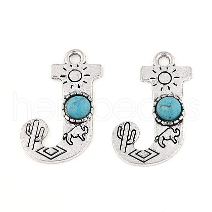 Synthetic Turquoise & Alloy Pendants PALLOY-H146-01AS-J-1