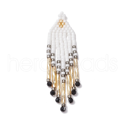 Glass Seed Beaded Tassels Pendants PALLOY-MZ00655-02-1