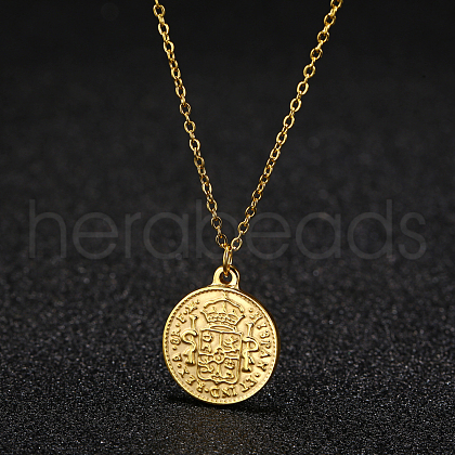 Stylish Stainless Steel Flat Round Coin Pendant Necklaces for Women Daily Wear JJ2205-2-1