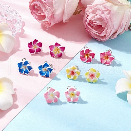 Handmade Polymer Clay 3D Plumeria Stud Earrings EJEW-JE06416-1