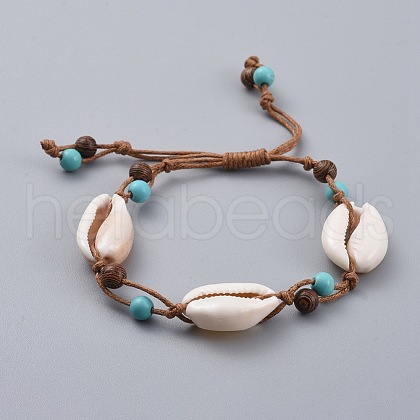 Adjustable Waxed Cotton Cord Braided Bead Bracelet BJEW-JB04674-03-1