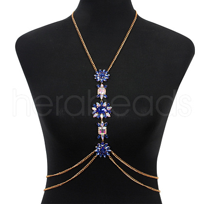 Alloy Rhinestone Flower Tassel Necklace Body Chains for Women FS-WG8032C-01-1