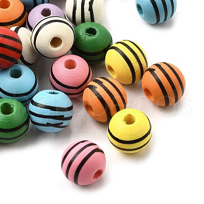 Printed Schima Wood Beads WOOD-L022-03A-01-1