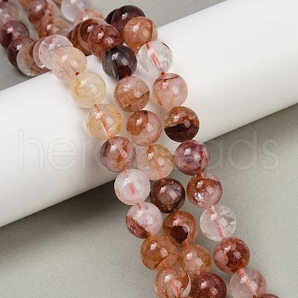 Natural Hematoid Quartz/Ferruginous Quartz Beads Strands G-U026-A09-10mm-1