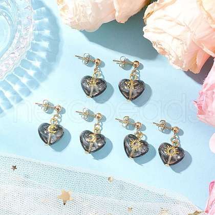 3Pair Brass Glass Dangle Stud Earrings EJEW-JE06403-01-1