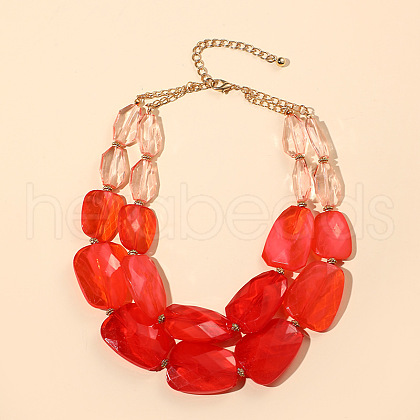 Faceted Teardrop Resin Beaded Double Layer Necklaces for Women FS-WG54F11-02-1
