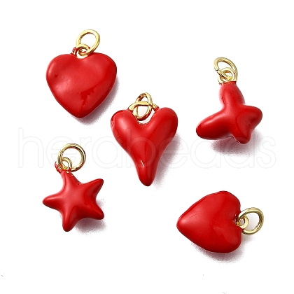 Brass Red Enamel Charms KK-Z102-23G-1