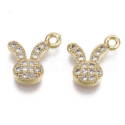 Brass Micro Cubic Zirconia Bunny Charms X-KK-N231-124-NF-1